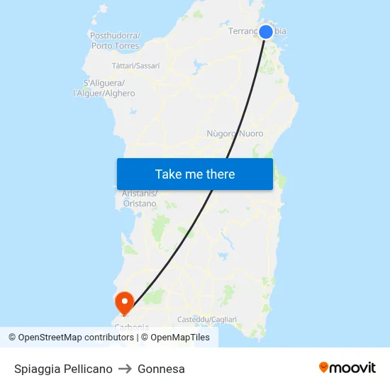 Pellicano Beach to Gonnesa map