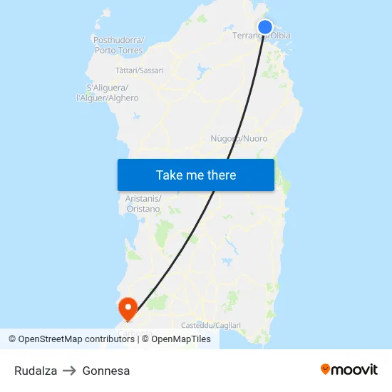 Rudalza to Gonnesa map