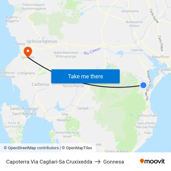 Capoterra Via Cagliari-Sa Cruxixedda to Gonnesa map
