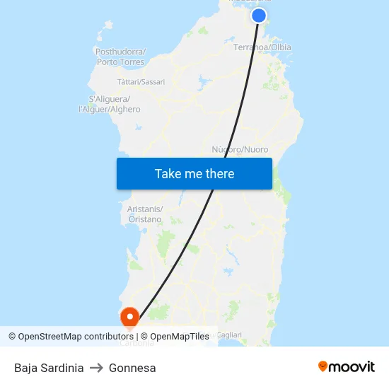 Baja Sardinia to Gonnesa map