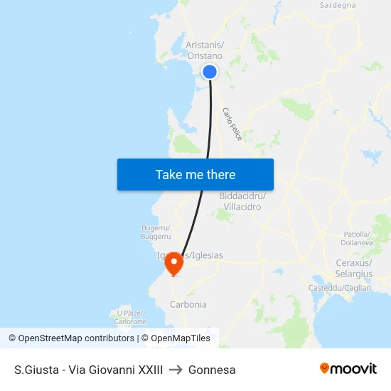 Santa Giusta - John XXIII Street to Gonnesa map