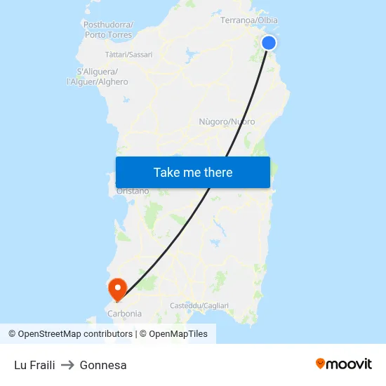 Lu Fraili to Gonnesa map