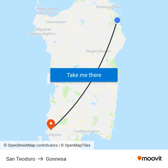 San Teodoro to Gonnesa map