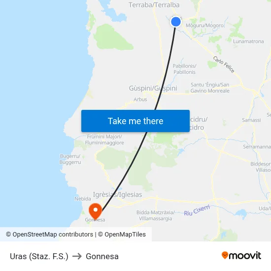 Uras (Railway Station) to Gonnesa map