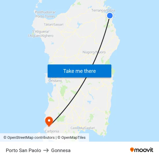 Porto San Paolo to Gonnesa map