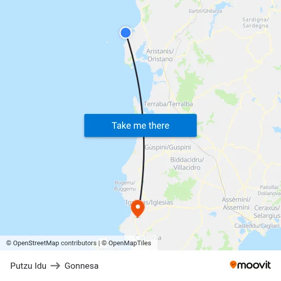 Putzu Idu to Gonnesa map
