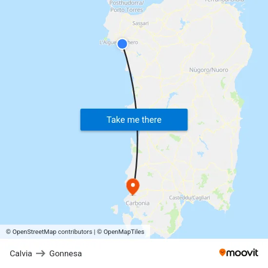 Calvia to Gonnesa map