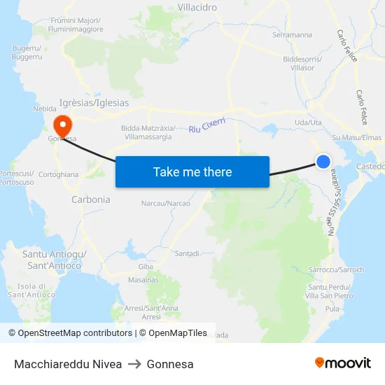 Macchiareddu Nivea to Gonnesa map