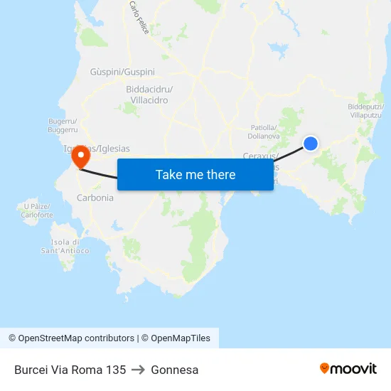 Burcei Via Roma 135 to Gonnesa map