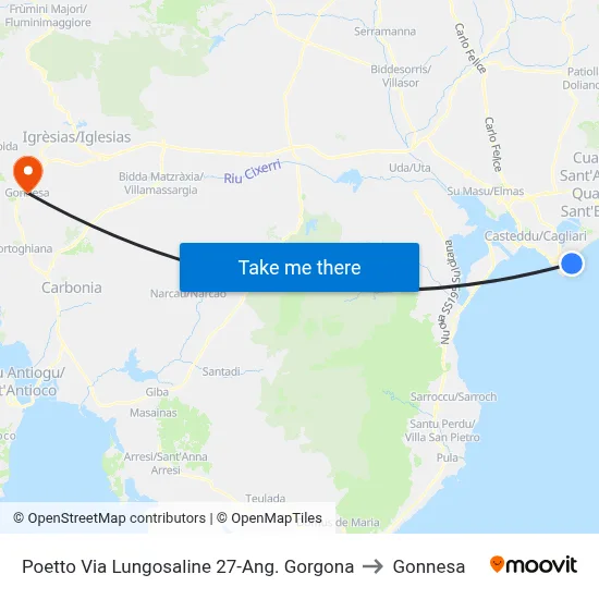 Poetto Lungosaline Street 27-Corner Gorgona to Gonnesa map