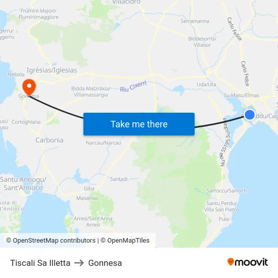 Tiscali Sa Illetta to Gonnesa map