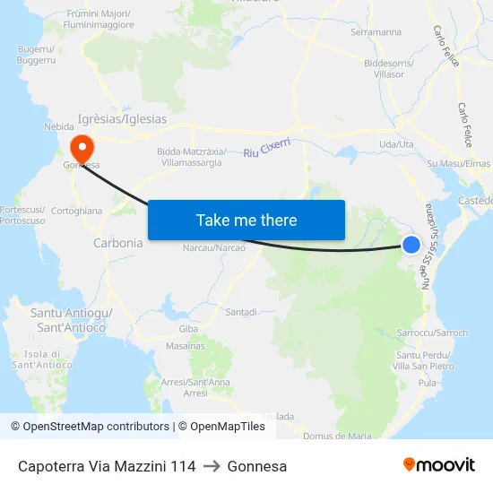 Capoterra Via Mazzini 114 to Gonnesa map