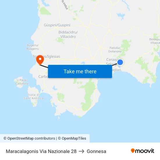 Maracalagonis Via Nazionale 28 to Gonnesa map