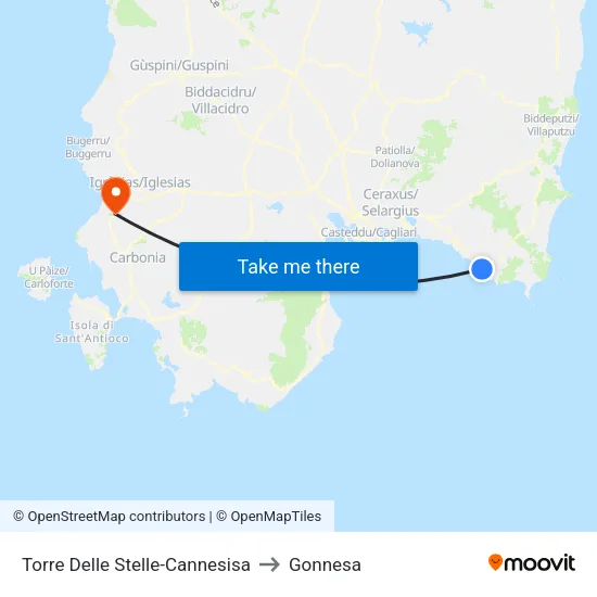 Torre Delle Stelle-Cannesisa to Gonnesa map