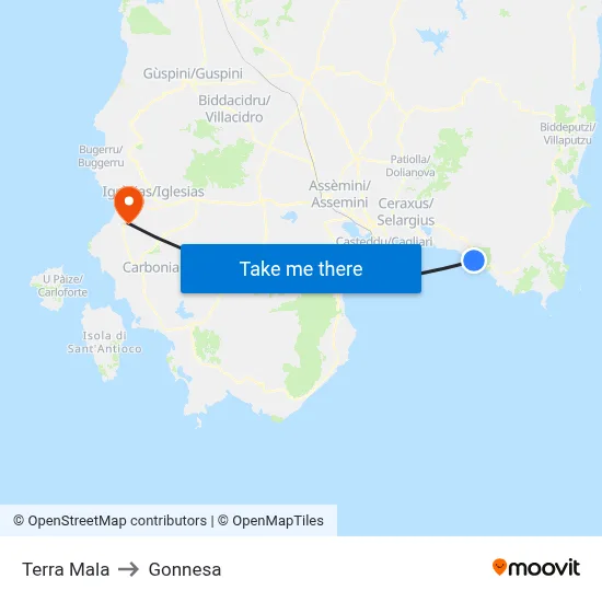 Terra Mala to Gonnesa map