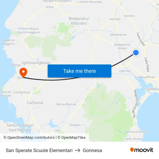 San Sperate Scuole Elementari to Gonnesa map