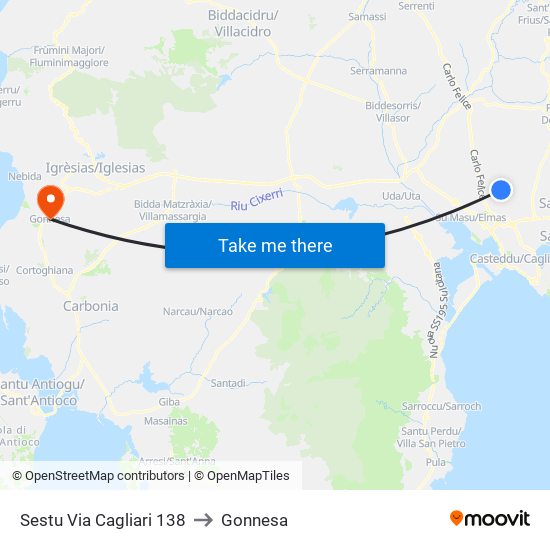 Sestu Via Cagliari 138 to Gonnesa map