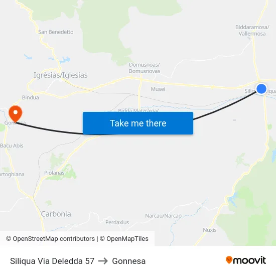 Siliqua Via Deledda 57 to Gonnesa map