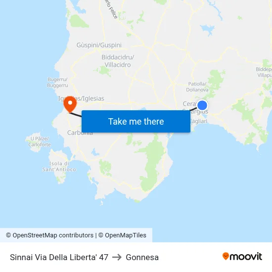 Sinnai Liberty Street 47 to Gonnesa map