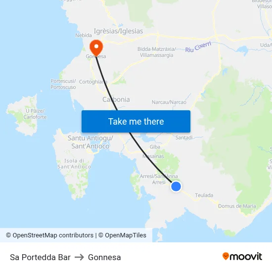 Sa Portedda Bar to Gonnesa map