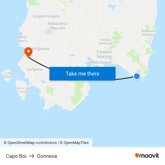 Capo Boi to Gonnesa map