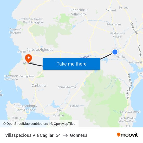 Villaspeciosa Via Cagliari 54 to Gonnesa map