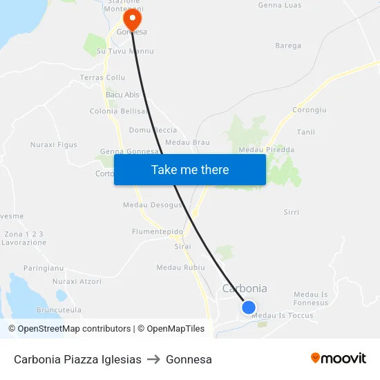 Carbonia Piazza Iglesias to Gonnesa map