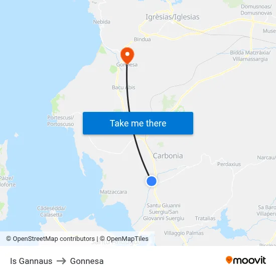 Is Gannaus to Gonnesa map
