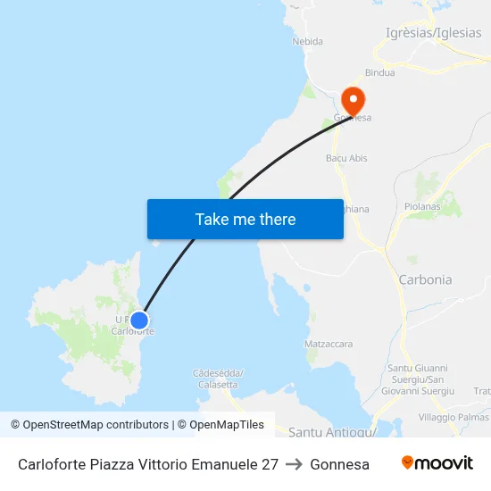 Carloforte Piazza Vittorio Emanuele 27 to Gonnesa map