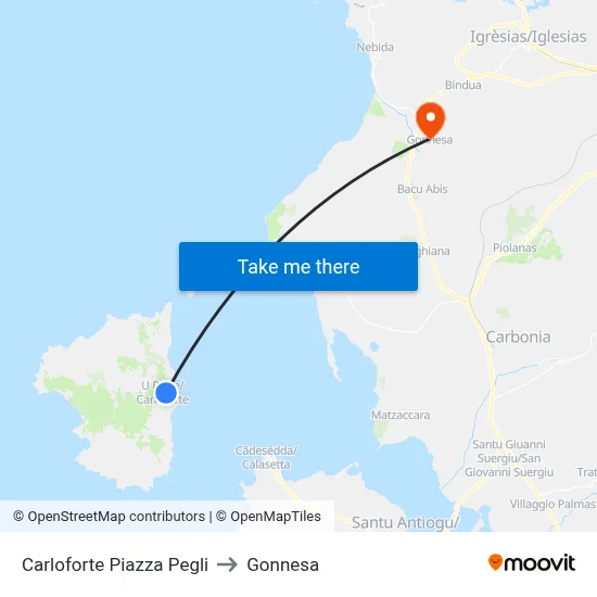 Carloforte Piazza Pegli to Gonnesa map