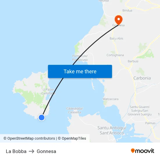La Bobba to Gonnesa map