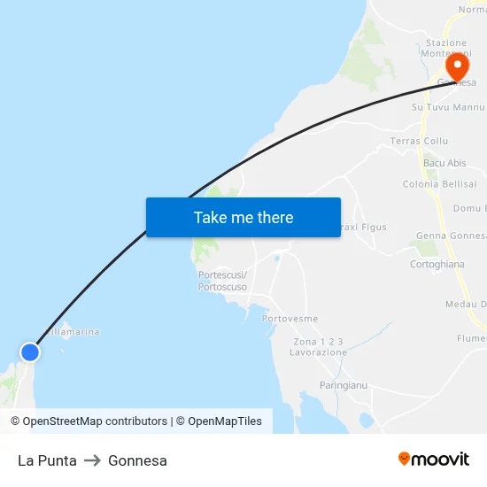 La Punta to Gonnesa map