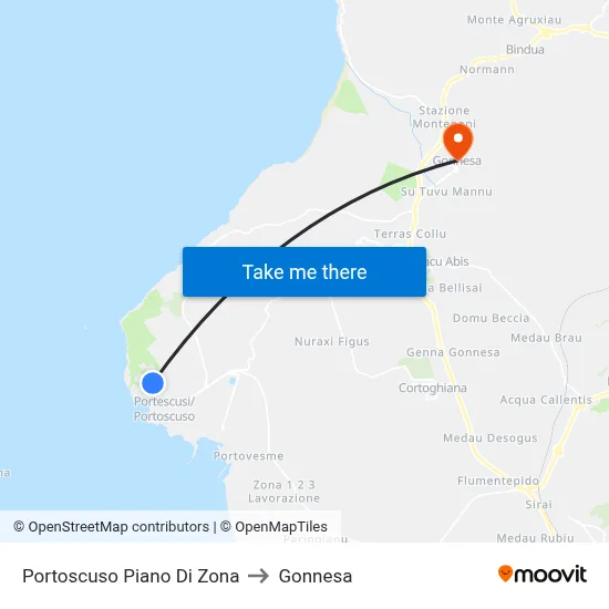 Portoscuso Development Zone to Gonnesa map