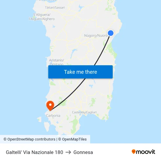 Galtelli Via Nazionale 180 to Gonnesa map