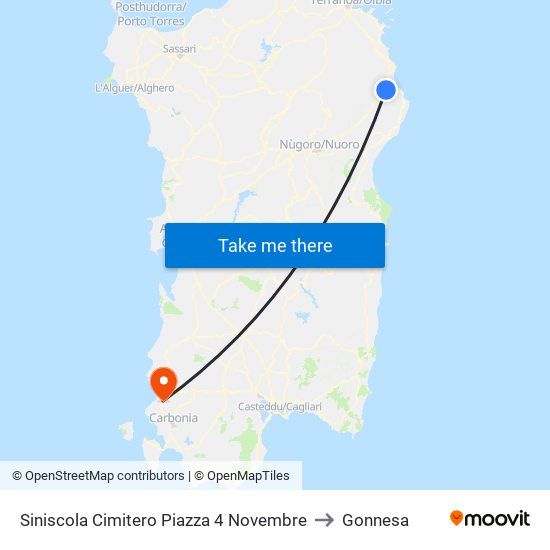 Siniscola Cimitero Piazza 4 Novembre to Gonnesa map