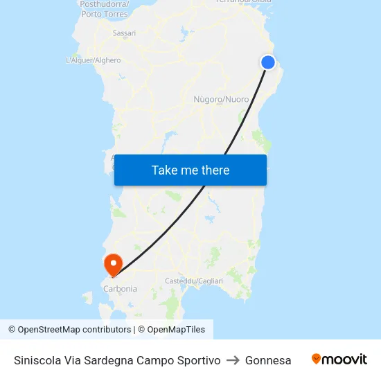 Siniscola Sardegna Street Sports Field to Gonnesa map