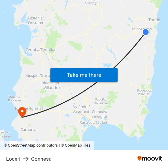 Loceri to Gonnesa map