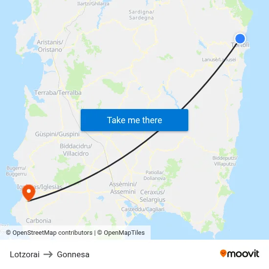 Lotzorai to Gonnesa map