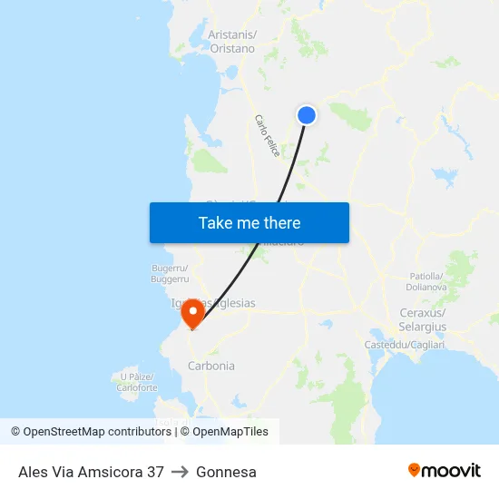Ales 37 Amsicora Street to Gonnesa map