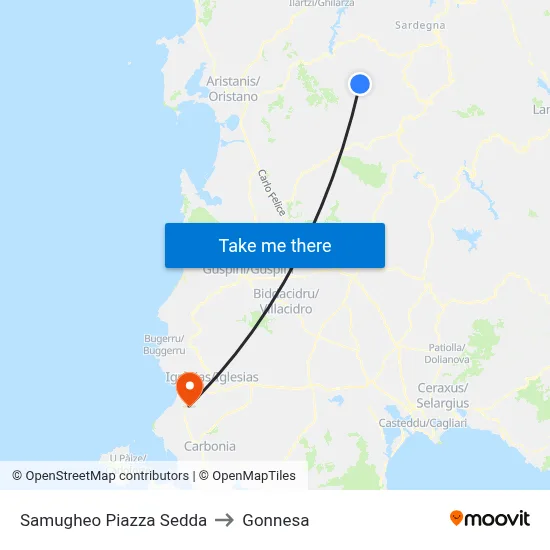 Samugheo Piazza Sedda to Gonnesa map