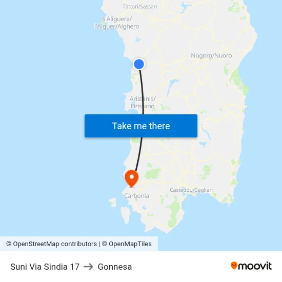 Suni Via Sindia 17 to Gonnesa map