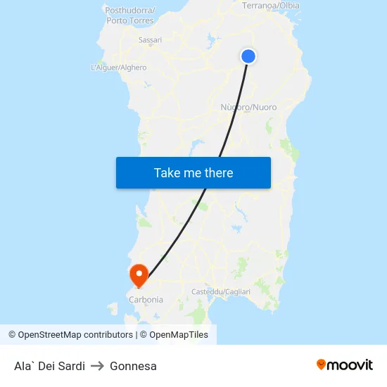 Ala` Dei Sardi to Gonnesa map