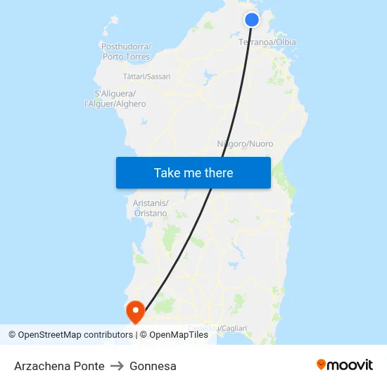 Arzachena Bridge to Gonnesa map