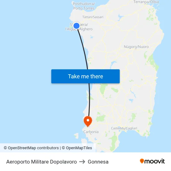 Military Airport Recreation Center to Gonnesa map