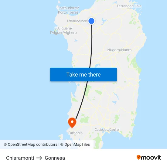 Chiaramonti to Gonnesa map
