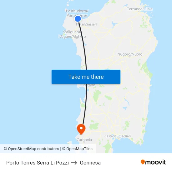 Porto Torres Serra Li Pozzi to Gonnesa map
