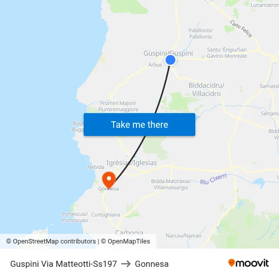 Guspini Via Matteotti-Ss197 to Gonnesa map