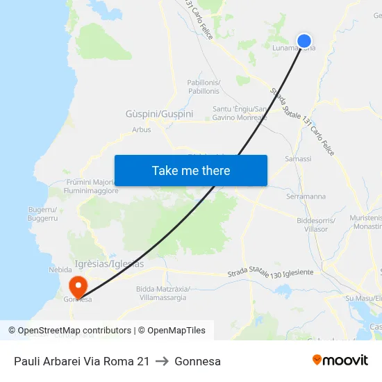 Pauli Arbarei Via Roma 21 to Gonnesa map