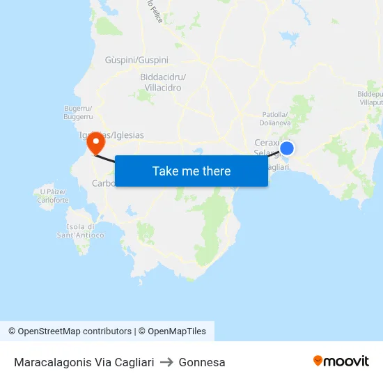 Maracalagonis Via Cagliari to Gonnesa map