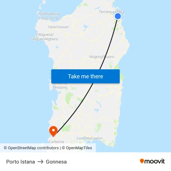 Porto Istana to Gonnesa map